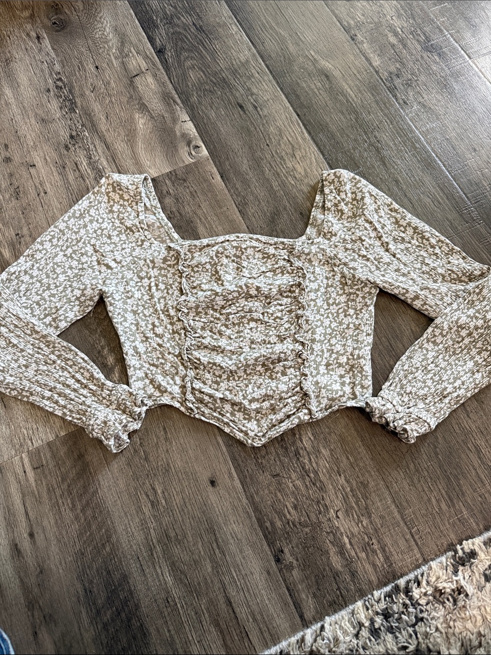 Altar'd State Floral Smocked Long Sleeve Crop Top